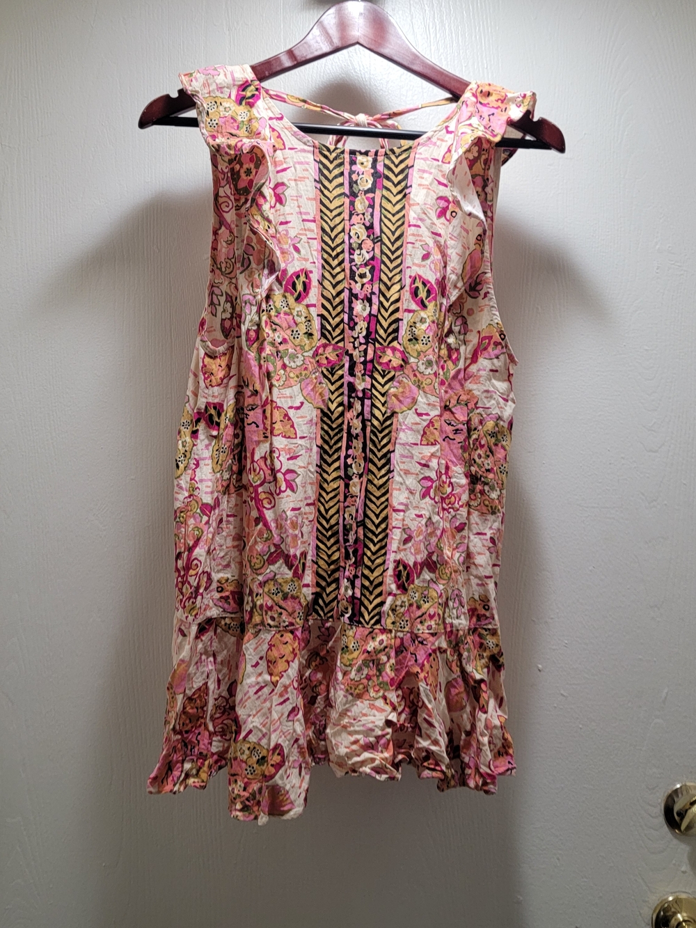 Free People Pink Floral Sleeveless Ruffle Tunic Dress